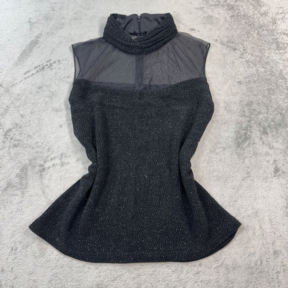 Vintage Jeffrey & Dara Evenings Black Sparkle Sleeveless Top Mock Neck Blouse 16